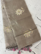 Tussar finish soft silk saree with thread embroidery MTS568 Taupe