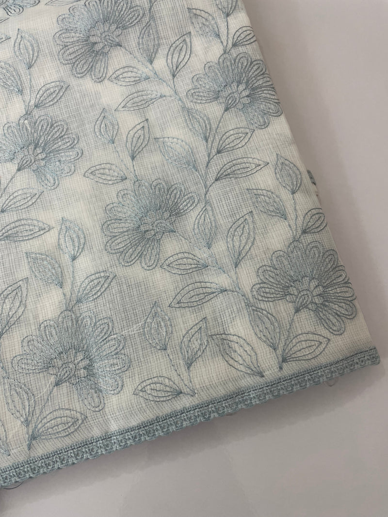Kota cotton embriodery saree MS1490 - White & GreyishBlue