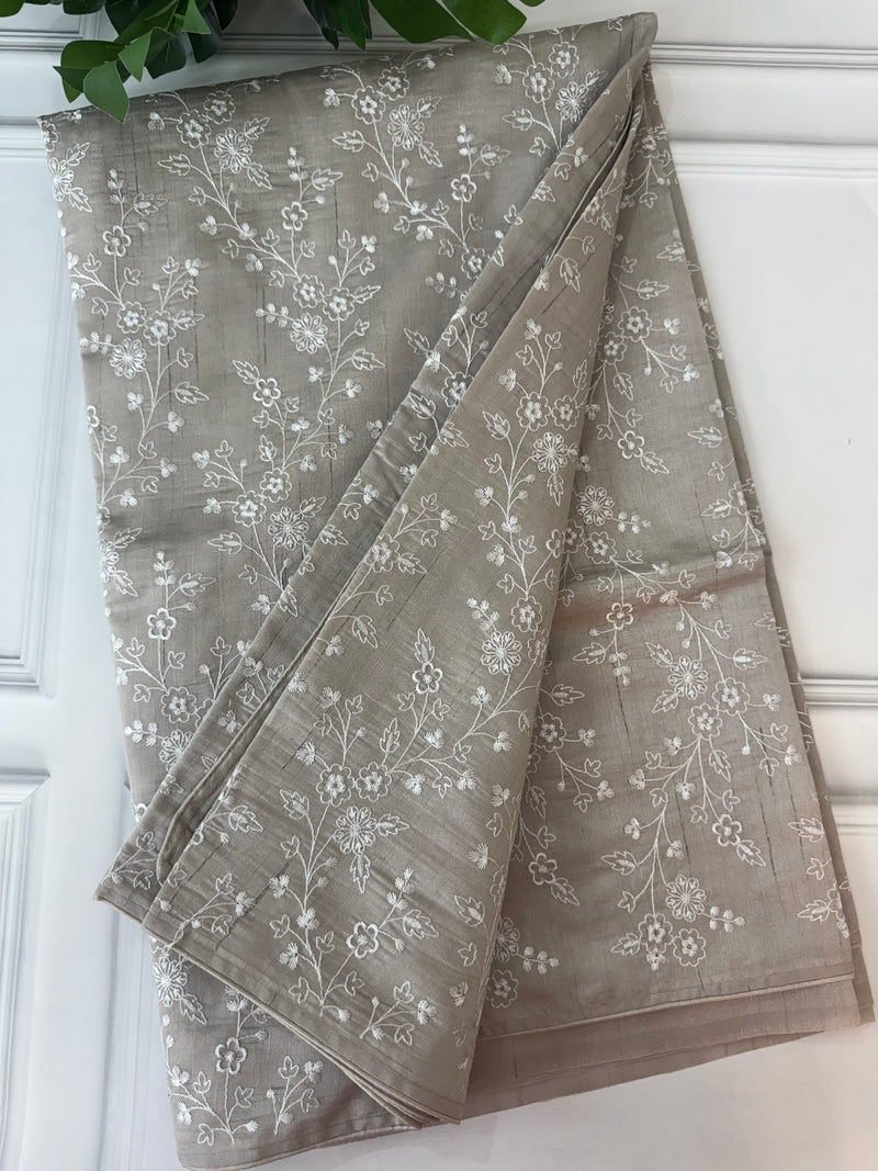 Blended tussar silk saree embriodery MTBF892 TaupeBrown