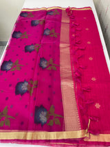 Semi jute silk saree with organza pallu MJL406 RaniPink
