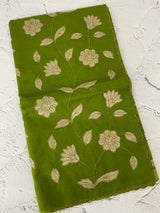 Organza saree with tissue applqiue work - MSH989 LeafGreen