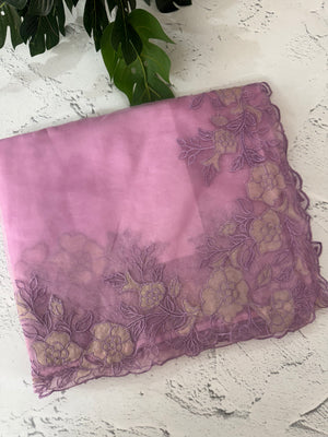 Semi Organza saree with applique borders - MCW799