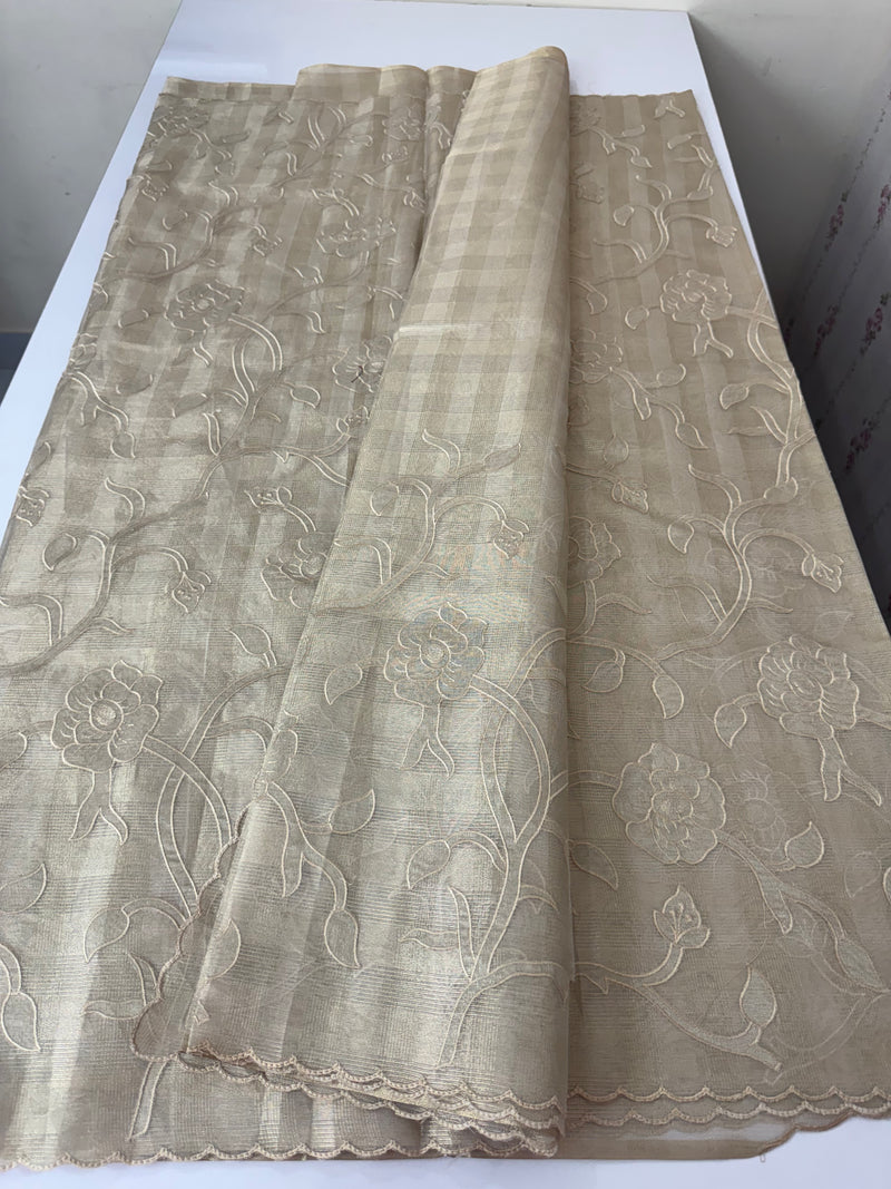 Tissue Silk applique work saree MSH133 Design 3- CloudGrey