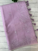 Semi organza saree with lace embroidery - MSH117 Lavender