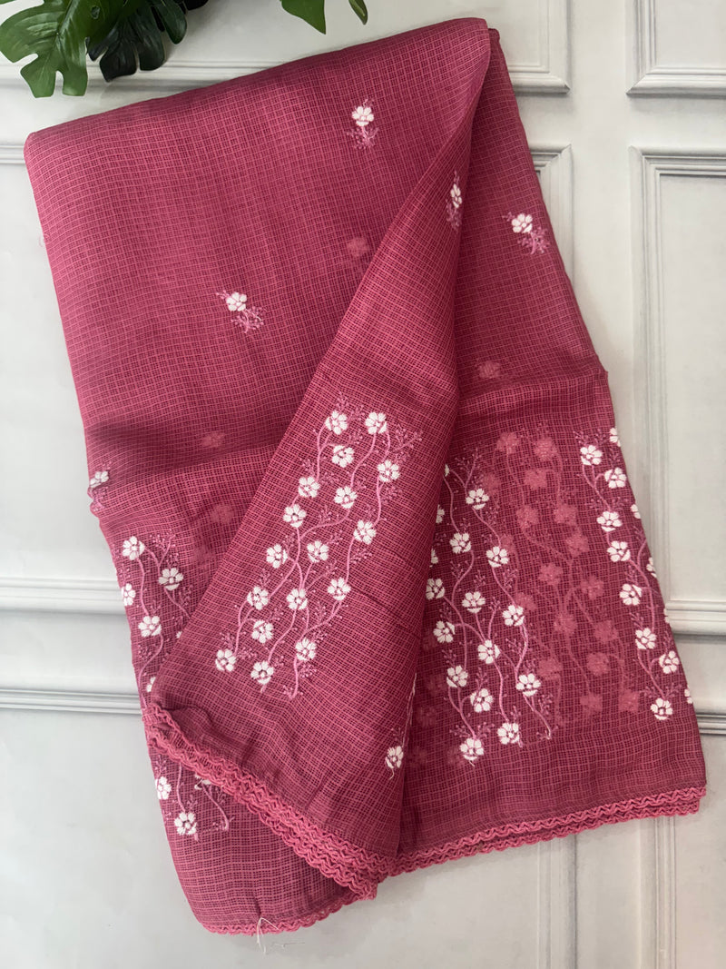 Kota checks saree with embroidery SVTS34- Pink