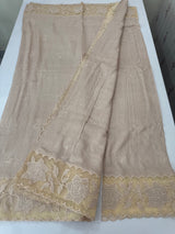 Soft Pashmina saree with organza Applique borders MSH251 Champagne Beige