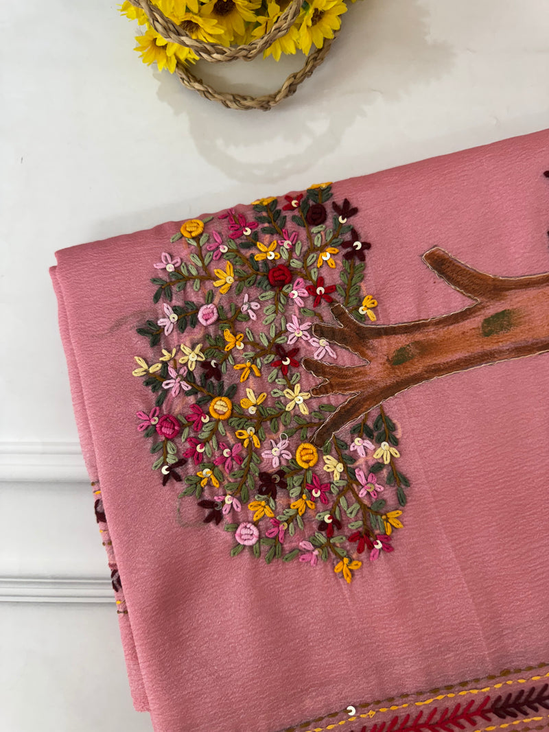 Crush organza-georgette saree with Kanta embriodery MS9761 Pink
