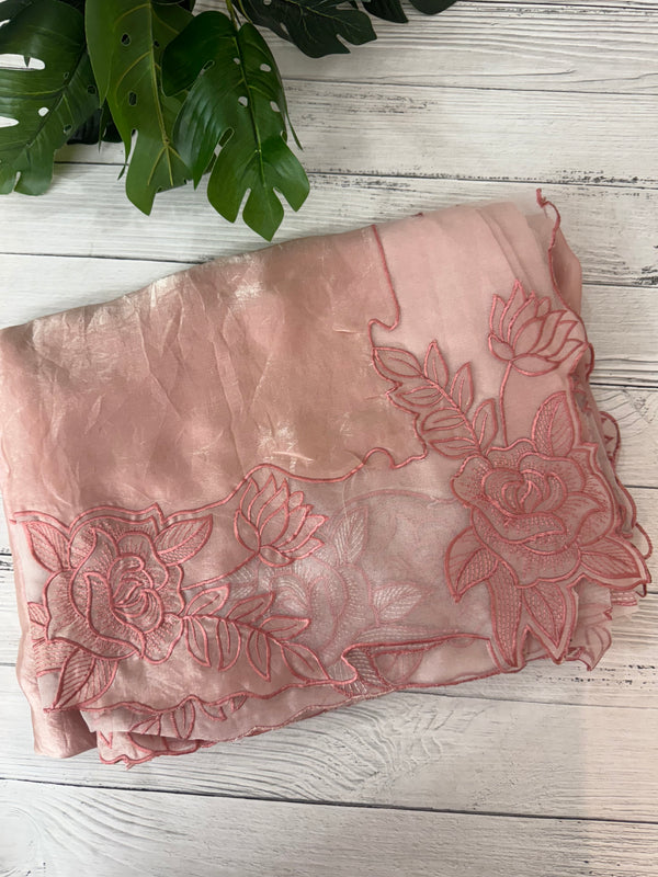 Fancy satin silk organza saree with applique borders MS14207 Peach