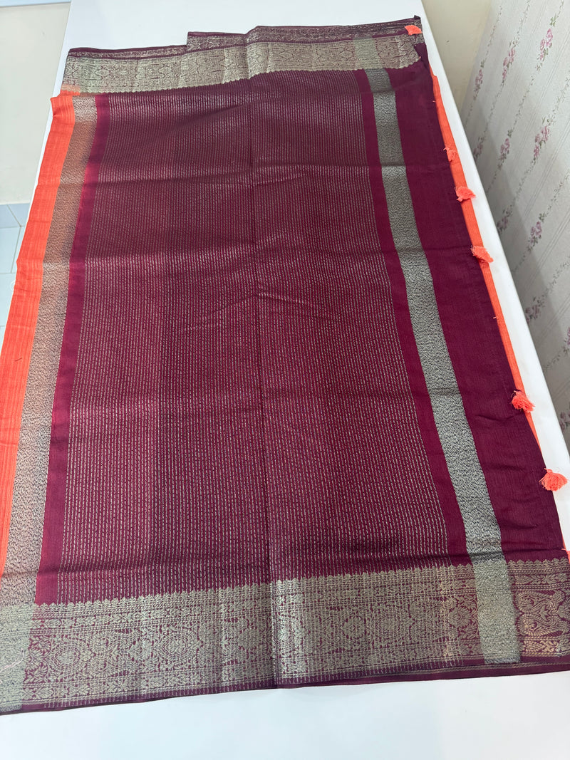 Blended tussar silk sarees with contrast pallu & blouse MTL430
