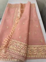 Semi organza saree with embroidery  - MSH124 PeachyPink