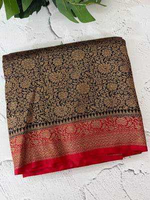 Banarasi semi katan saree with contrast border MKS455 Black to Red