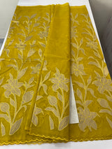 Semi organza saree with appliqué work - MSH906 GreenmixYellow