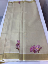 Kerala Lotus tissue saree -Maroon Blouse