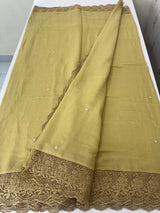 Soft crushed chanderi crepe silk saree with lace borders MLS466