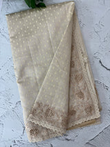 Cutwork blended tussar saree   - Cream MS5222