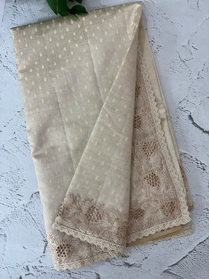 Cutwork blended tussar saree   - Cream MS5222