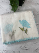 Moonga checks saree with applique work MS81789 - White and Blue