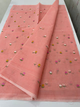 Kota checks saree with embroidery MS7680 Peach