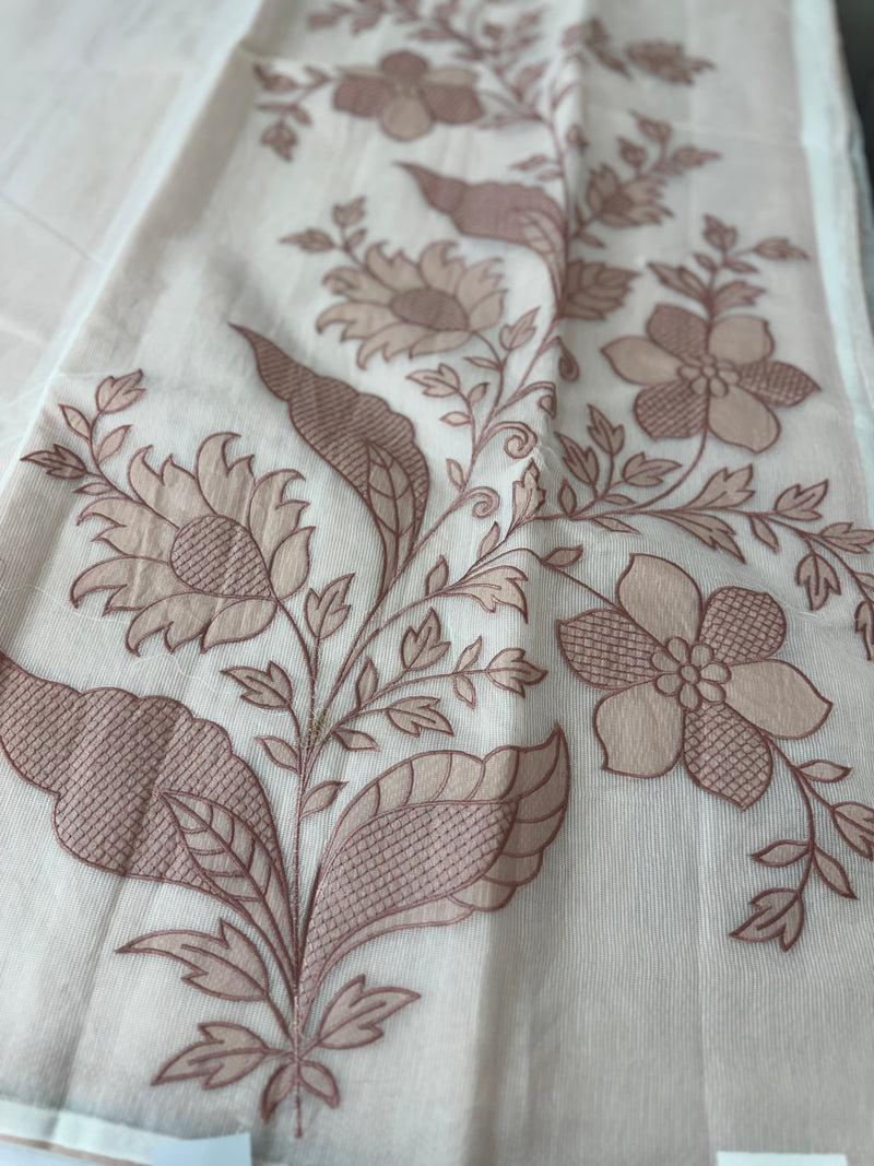 Supernet saree with applique work MCJ5433 - DuskyPeach to White