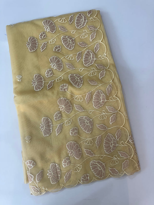 Viscose Organza saree with applique work-MSH103 CreamyYellow