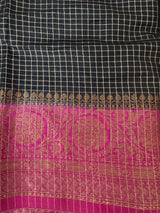 Semi silk saree with checks zari weaving MS81543 - Black to Magenta