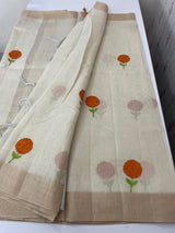 Tissue linen saree with embroidery MSL845