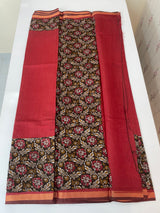 Soft semi Chanderi saree with zari border MS9871 Maroon & Black