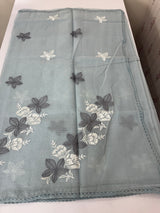 Kota checks saree with embroidery MS7679 - Grey