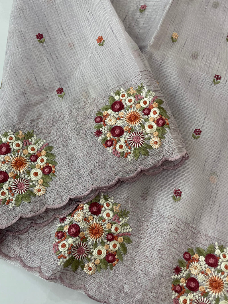 Soft kota silk saree with embroidery MSS678- Pastel DuskyLavender