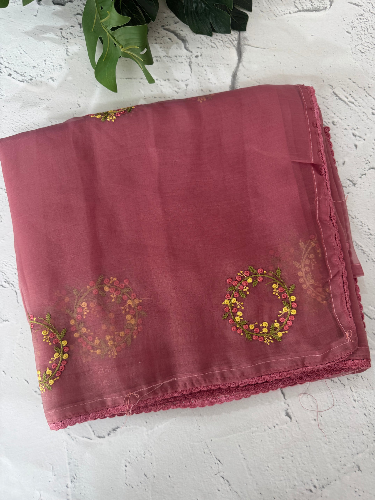 Crush chiffon saree with embroidery MCH345 DustyRose