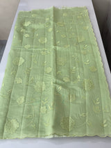 Mul chanderi- linen applique work saree  MSH174 PastelPistaGreen