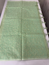 Moonga checks saree with embroidery MSH219 PistaGreen