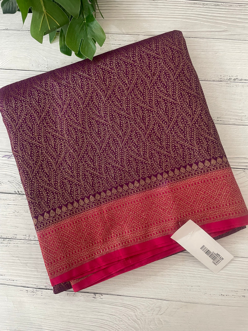 Banarasi semi katan saree with contrast border SHKNTNM- Purple to Pink