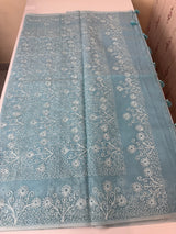 Semi organza saree with lace embroidery - MSH117 LightBlue