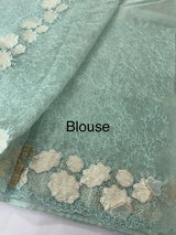 Soft Organza saree with thread work and tissue applique borders - MCW605 PastelCyanBlue
