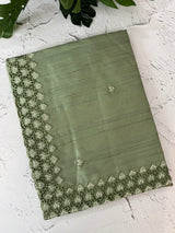 Blended tussar saree with cutwork - MSHK679 DuskyGreen
