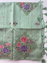 Crushed Blended tussar silk saree with embroidery- SNFCYEY PastelMint