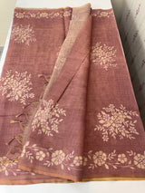 Tissue Linen Saree with applique work MRS890