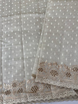 Cutwork blended tussar saree   - Cream MS5222