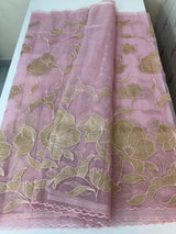 Organza saree with tissue applique work MS5081- Pink