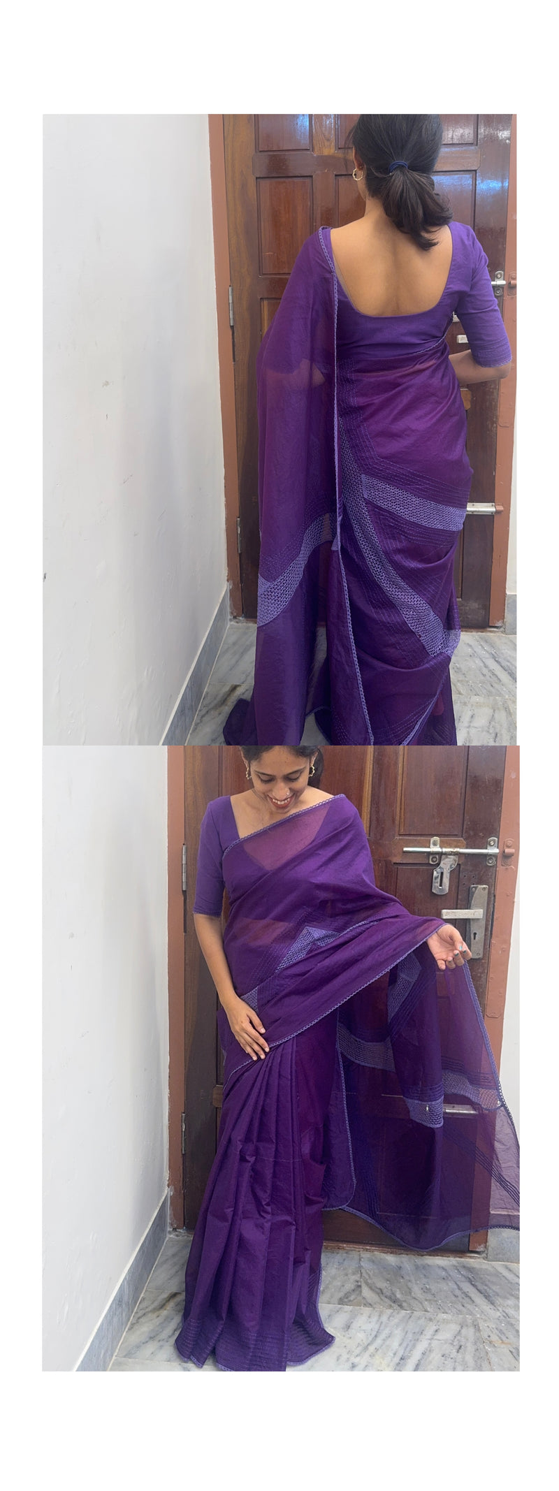 Supernet saree with crochet work and lace border MCJ5433 (V shape Crochet)