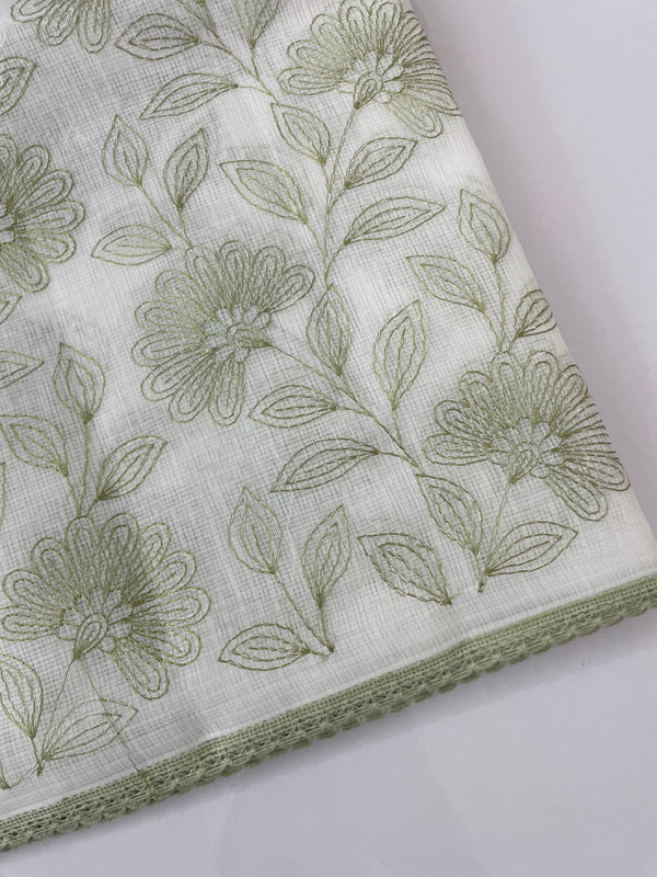 Kota cotton embriodery saree MS1490 - White & Green