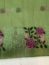 Crushed Matka Blended Tussar silk saree with embroidery MS4890- Green