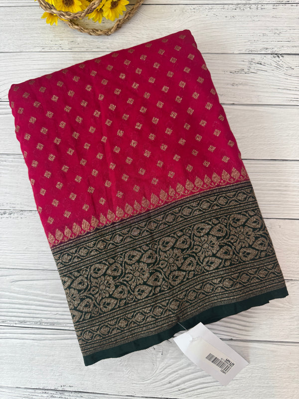Banarasi viscose Georgette saree MKGS611 - DarkPink to Green