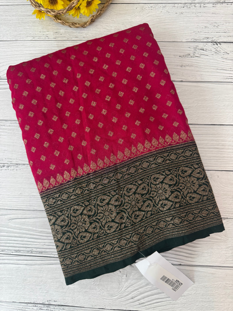 Banarasi viscose Georgette saree MKGS611 - DarkPink to Green