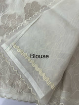 Premium Silk organza saree with applique work MSSA671 Offwhite