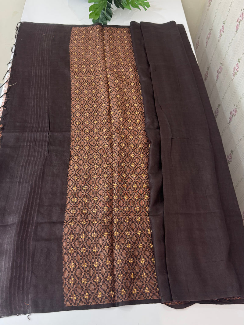 Semi tussar saree with Handwork MS44500 - CoffeeBrown