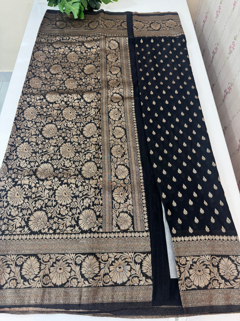 Semi banarasi Khaddi Georgette saree - MS1499 Black