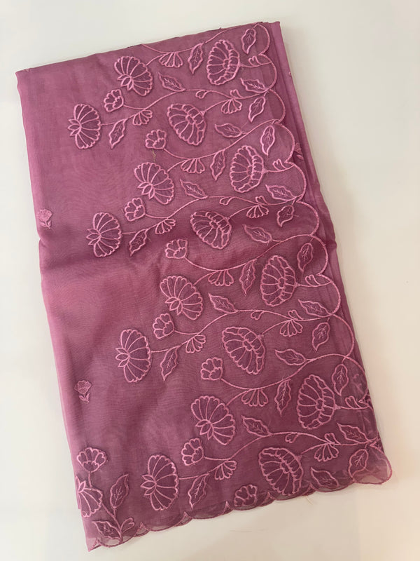 Viscose Organza saree with applique work-MSH103 OnionPink