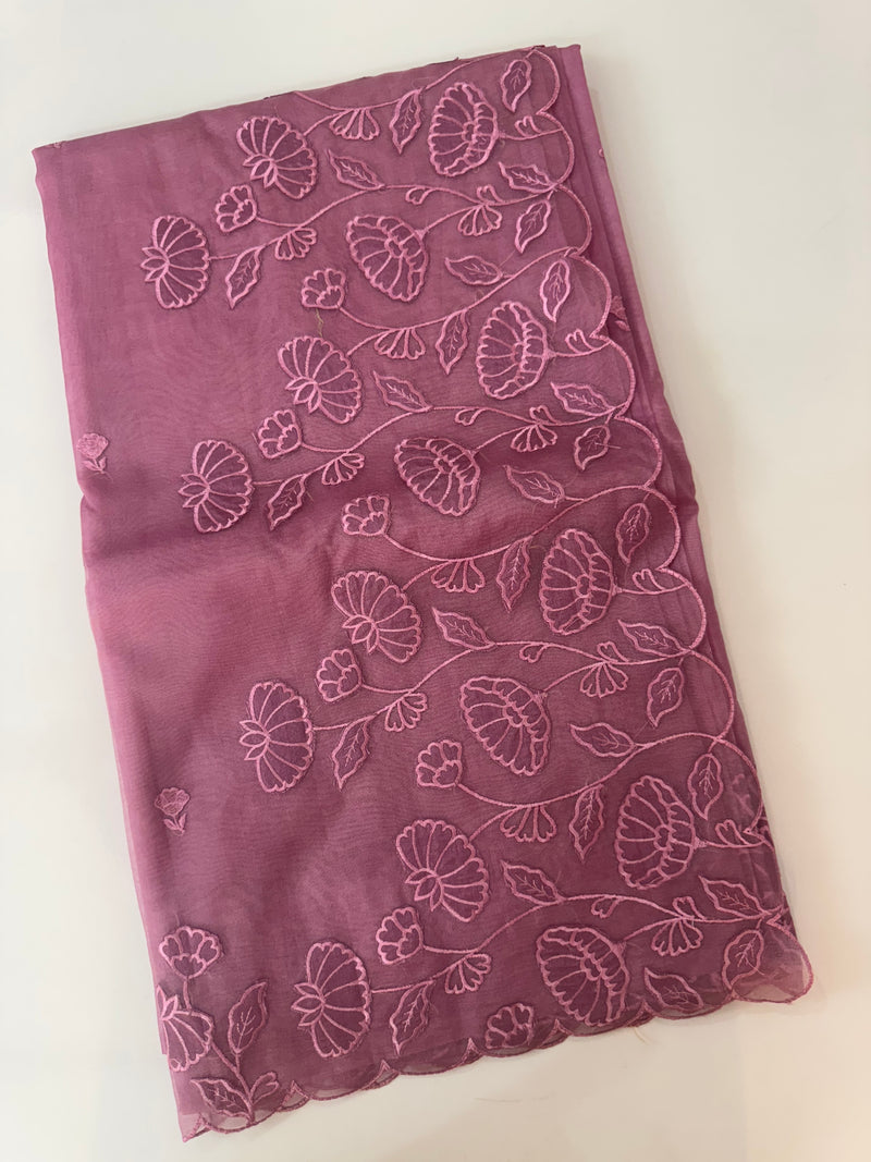 Viscose Organza saree with applique work-MSH103 OnionPink